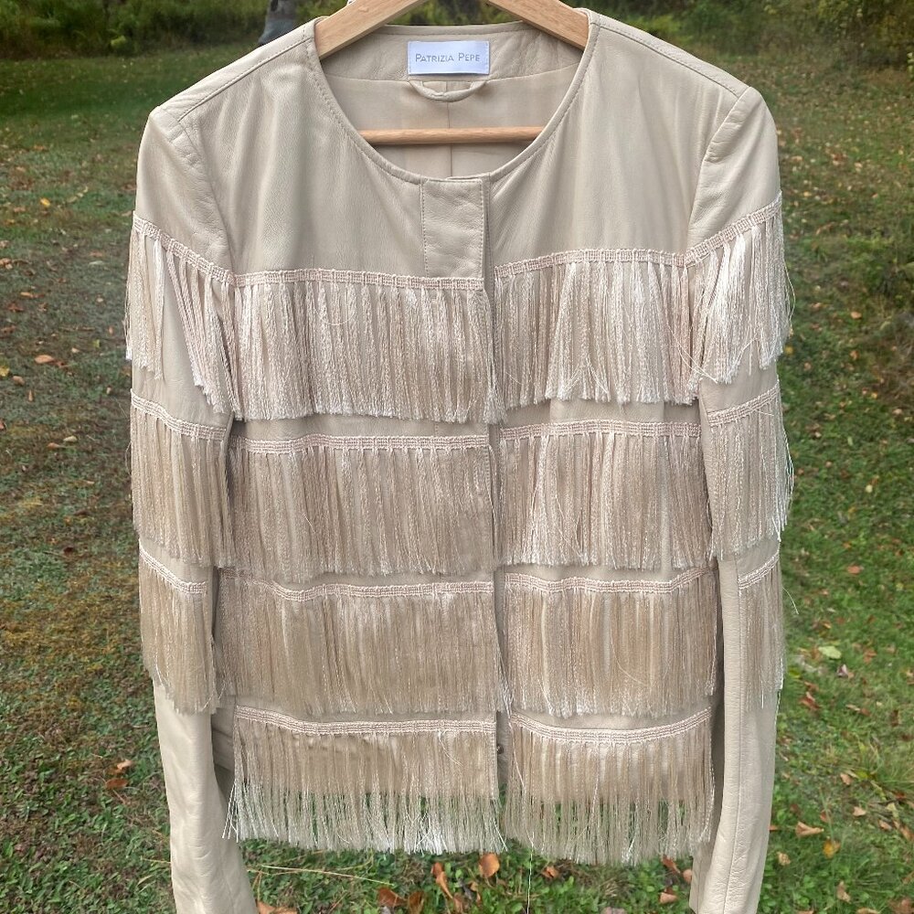 Patrizia Pepe Authentic Tags Pink Fringe Leather Jacket